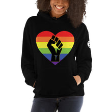 Load image into Gallery viewer, Black fist pride heart Unisex Hoodie