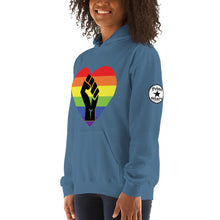 Load image into Gallery viewer, Black fist pride heart Unisex Hoodie