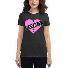 Load image into Gallery viewer, Women's Pink Savage broken heart short sleeve t-shirt