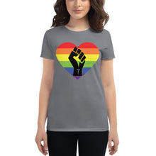 Load image into Gallery viewer, Women's BLM Fist Pride Heart Women's short sleeve t-shirt