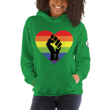 Load image into Gallery viewer, Black fist pride heart Unisex Hoodie