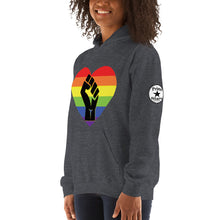 Load image into Gallery viewer, Black fist pride heart Unisex Hoodie
