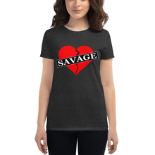 Load image into Gallery viewer, Women's Red Savage broken heart short sleeve t-shirt