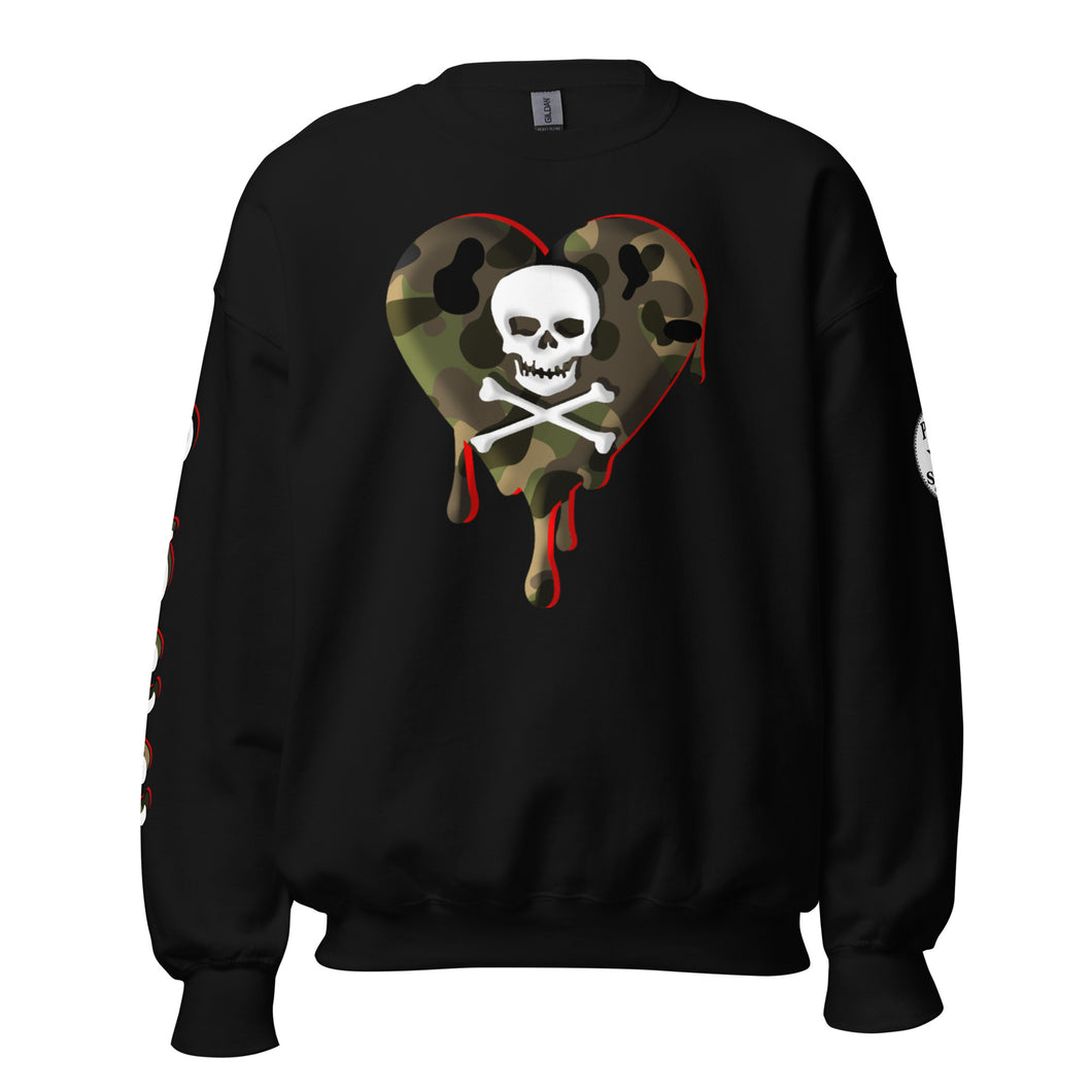 Camo Red SkullHeart Drips Unisex Sweatshirt