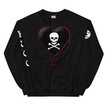 Load image into Gallery viewer, Black w/red Skull Heart Drips Unisex Sweatshirt
