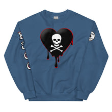 Load image into Gallery viewer, Black w/red Skull Heart Drips Unisex Sweatshirt
