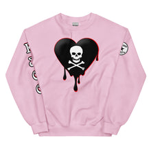 Load image into Gallery viewer, Black w/red Skull Heart Drips Unisex Sweatshirt
