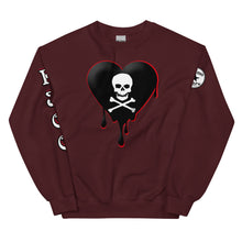 Load image into Gallery viewer, Black w/red Skull Heart Drips Unisex Sweatshirt
