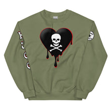 Load image into Gallery viewer, Black w/red Skull Heart Drips Unisex Sweatshirt
