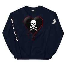 Load image into Gallery viewer, Black w/red Skull Heart Drips Unisex Sweatshirt
