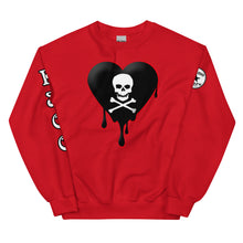 Load image into Gallery viewer, Black w/red Skull Heart Drips Unisex Sweatshirt
