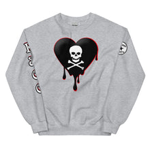 Load image into Gallery viewer, Black w/red Skull Heart Drips Unisex Sweatshirt
