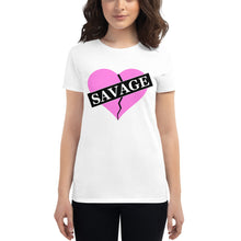 Load image into Gallery viewer, Women&#39;s Pink Savage broken heart short sleeve t-shirt
