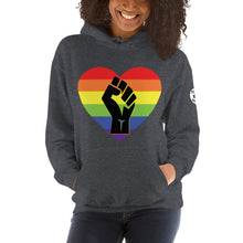 Load image into Gallery viewer, Black fist pride heart Unisex Hoodie
