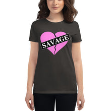 Load image into Gallery viewer, Women&#39;s Pink Savage broken heart short sleeve t-shirt
