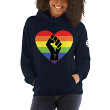 Load image into Gallery viewer, Black fist pride heart Unisex Hoodie
