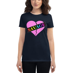 Women's Broken Heart Savage Pink Rainbow short sleeve t-shirt