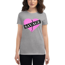 Load image into Gallery viewer, Women&#39;s Pink Savage broken heart short sleeve t-shirt
