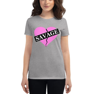 Women's Pink Savage broken heart short sleeve t-shirt