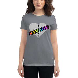 Women's Broken Heart Savage Gray Rainbow short sleeve t-shirt