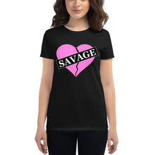 Load image into Gallery viewer, Women&#39;s Pink Savage broken heart short sleeve t-shirt
