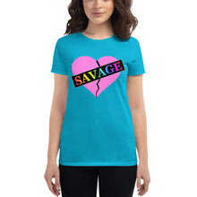 Load image into Gallery viewer, Women&#39;s Broken Heart Savage Pink Rainbow short sleeve t-shirt
