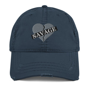 Savage broken heart gray Distressed Dad Hat