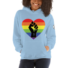 Load image into Gallery viewer, Black fist pride heart Unisex Hoodie
