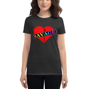 Women's Savage Broken Heart Red Rainbow short sleeve t-shirt