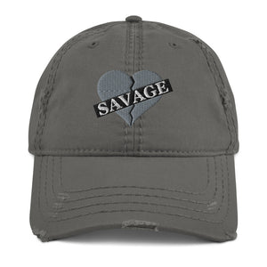 Savage broken heart gray Distressed Dad Hat