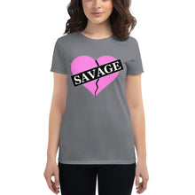 Load image into Gallery viewer, Women&#39;s Pink Savage broken heart short sleeve t-shirt
