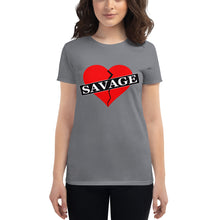 Load image into Gallery viewer, Women&#39;s Red Savage broken heart short sleeve t-shirt
