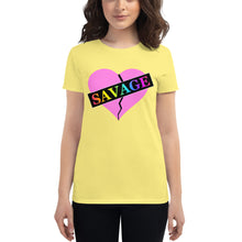 Load image into Gallery viewer, Women&#39;s Broken Heart Savage Pink Rainbow short sleeve t-shirt
