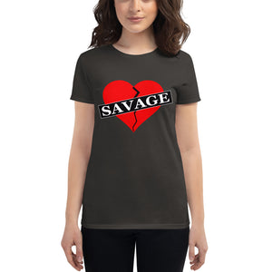 Women's Red Savage broken heart short sleeve t-shirt