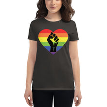 Load image into Gallery viewer, Women&#39;s BLM Fist Pride Heart Women&#39;s short sleeve t-shirt
