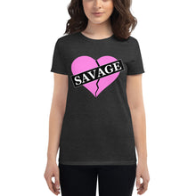 Load image into Gallery viewer, Women&#39;s Pink Savage broken heart short sleeve t-shirt
