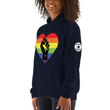 Load image into Gallery viewer, Black fist pride heart Unisex Hoodie
