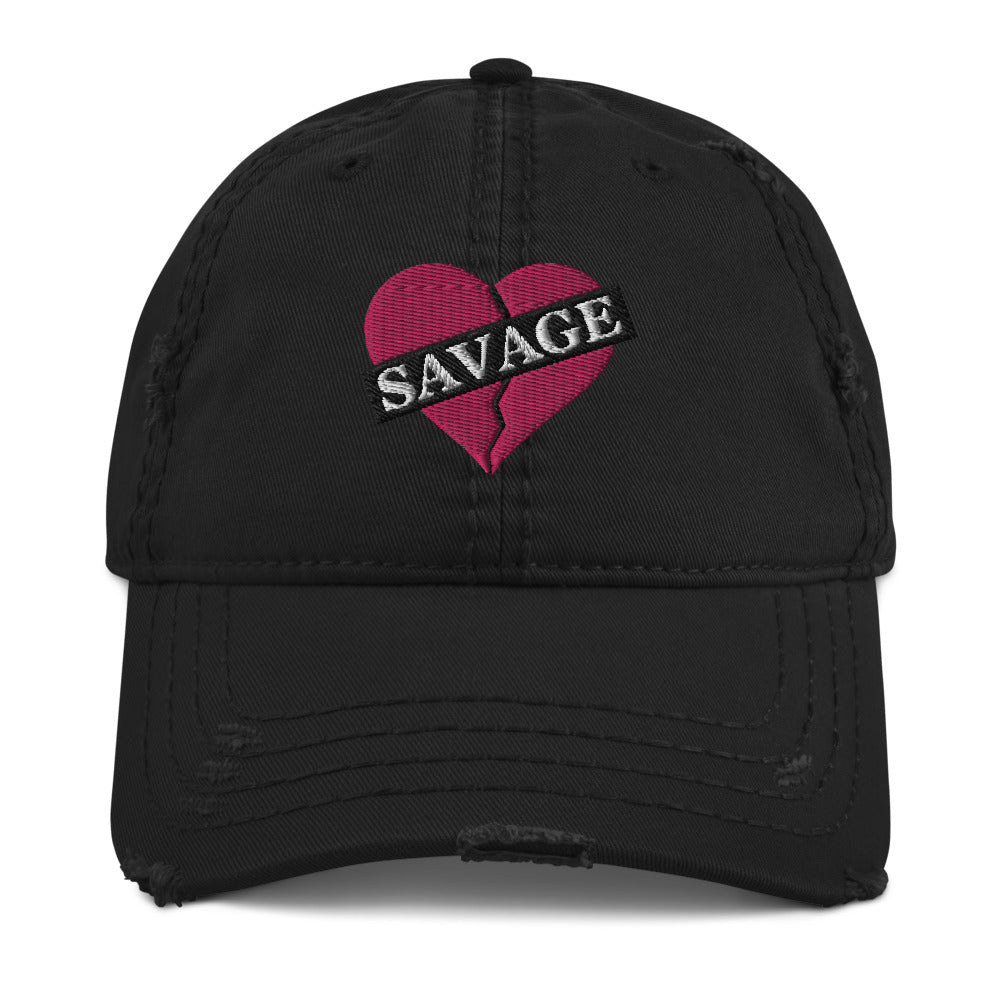 Savage broken heart pink Distressed Dad Hat