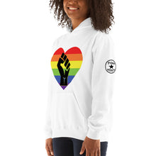 Load image into Gallery viewer, Black fist pride heart Unisex Hoodie
