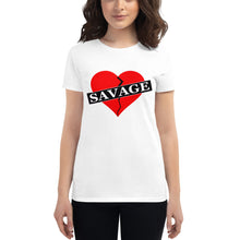 Load image into Gallery viewer, Women&#39;s Red Savage broken heart short sleeve t-shirt
