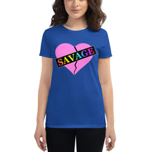 Load image into Gallery viewer, Women&#39;s Broken Heart Savage Pink Rainbow short sleeve t-shirt
