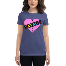 Load image into Gallery viewer, Women&#39;s Broken Heart Savage Pink Rainbow short sleeve t-shirt
