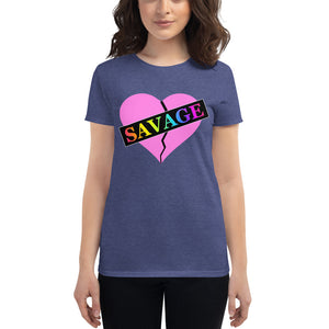 Women's Broken Heart Savage Pink Rainbow short sleeve t-shirt