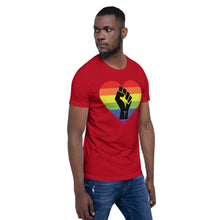 Load image into Gallery viewer, BLM Fist Pride Heart Short-Sleeve Unisex T-Shirt
