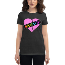 Load image into Gallery viewer, Women&#39;s Broken Heart Savage Pink Rainbow short sleeve t-shirt
