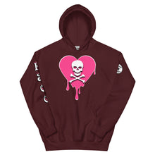 Load image into Gallery viewer, Skull Pink Heart Drips Unisex Hoodie
