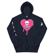 Load image into Gallery viewer, Skull Pink Heart Drips Unisex Hoodie
